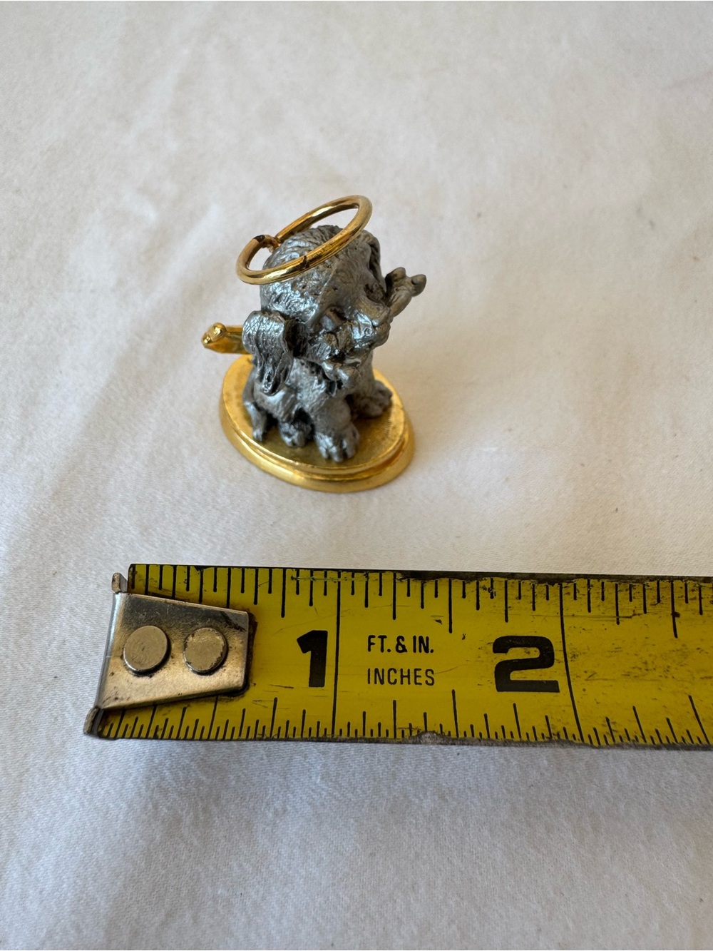 Lil Angels Dog Angel Figurine, Cast Metal Gold/Silver 3D Effect Signed 1.5in
